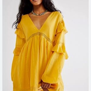 Free people Yellow Ruffled Long Sleeve romper